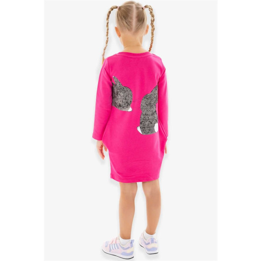 فستان بناتي مزين برسمة أرنب لون فوشيا (1.5-2 سنة)
