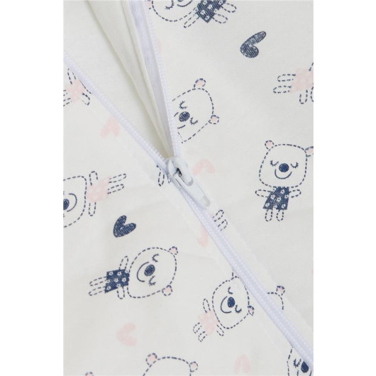 Girl's Sleeping Bag White With Cute Teddy Bear Pattern (Age 2-4)