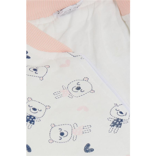 Girl's Sleeping Bag White With Cute Teddy Bear Pattern (Age 5-7)