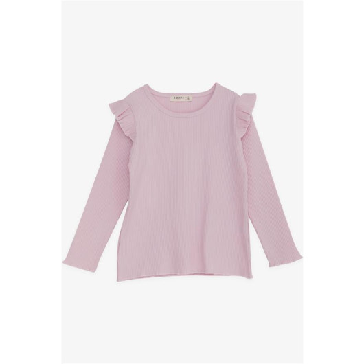 Girl's Long Sleeve Blouse With Ruffle Pink (2-6 Years)