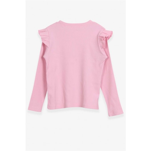 Girls Long Sleeve Blouse Shoulder Frill Detailed Powder (8-14 Years)
