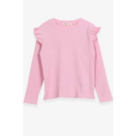 Girls Long Sleeve Blouse Shoulder Frill Detailed Powder (8-14 Years)