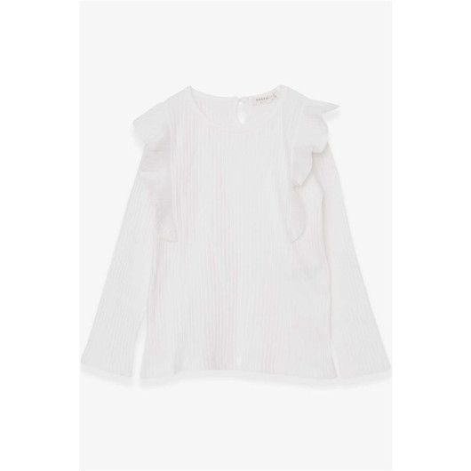 Girl's Long Sleeve Blouse With Ruffle Shoulder White (6-12 Years)