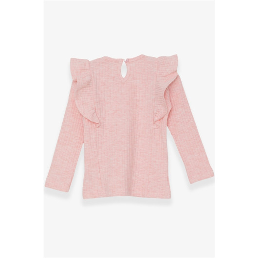 Girl's Long Sleeve Blouse With Frill Shoulder Salmon Melange (1.5-5 Years)