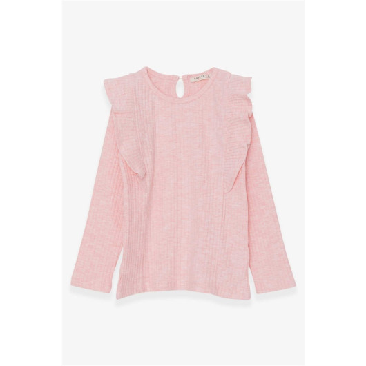 Girl's Long Sleeve Blouse With Frill Shoulder Salmon Melange (6-12 Ages)