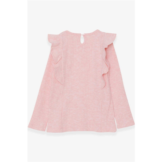 Girl's Long Sleeve Blouse With Frill Shoulder Salmon Melange (6-12 Ages)