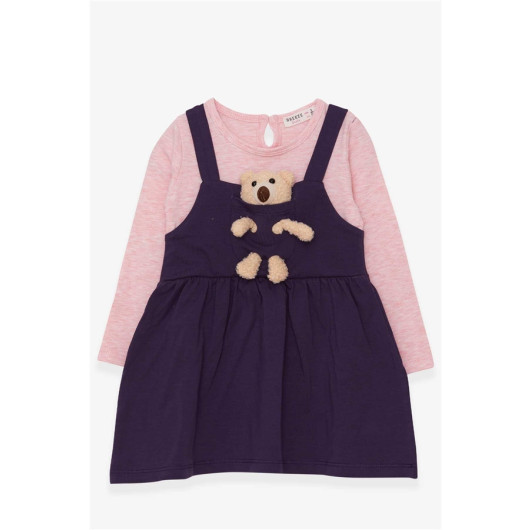 Girl Long Sleeve Dress With Teddy Bear Accessories Purple (2-6 Years)