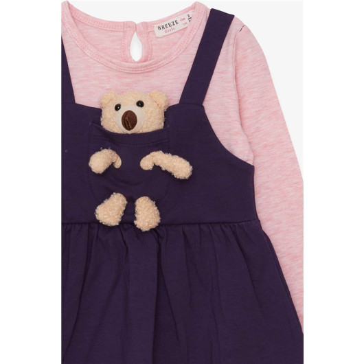 Girl Long Sleeve Dress With Teddy Bear Accessories Purple (2-6 Years)