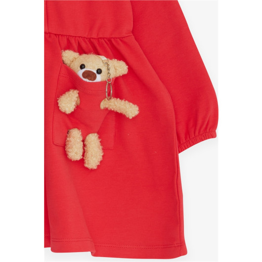 Girl's Long Sleeve Dress Teddy Bear Accessory Pomegranate (2-6 Years)
