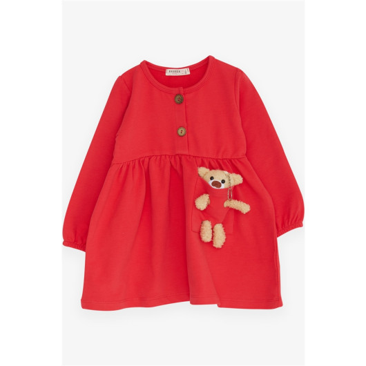 Girl's Long Sleeve Dress Teddy Bear Accessory Pomegranate (2-6 Years)