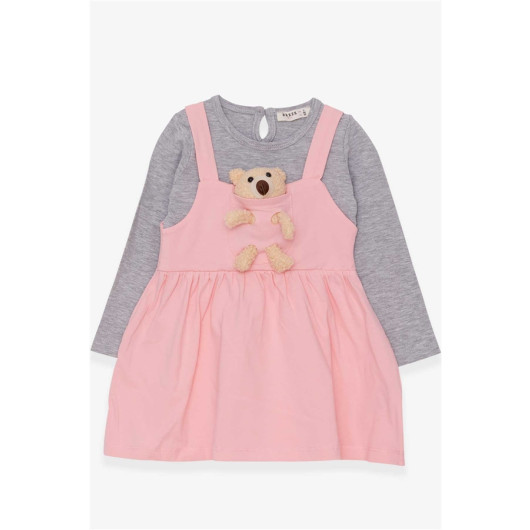 Girl Long Sleeve Dress With Teddy Bear Accessories Powder (2-6 Years)