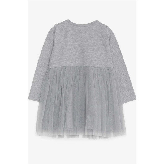 Girl Long Sleeve Dress Printed Tulle Gray Melange (1.5 Years)