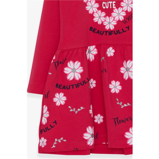Girl's Long Sleeve Dress Floral Printed Pattern Pink (3-7 Years)
