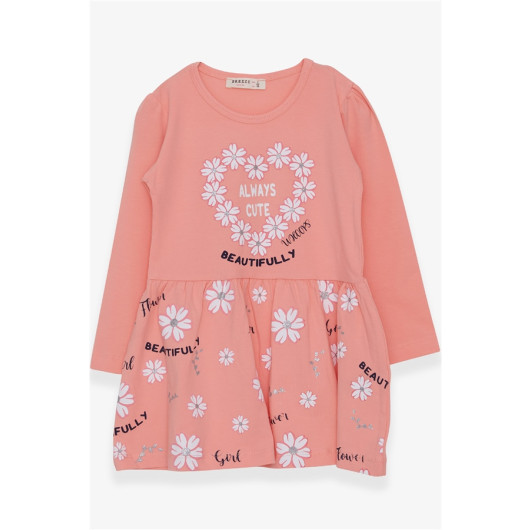 Girl's Long Sleeve Dress Floral Printed Patterned Salmon (3 Years)