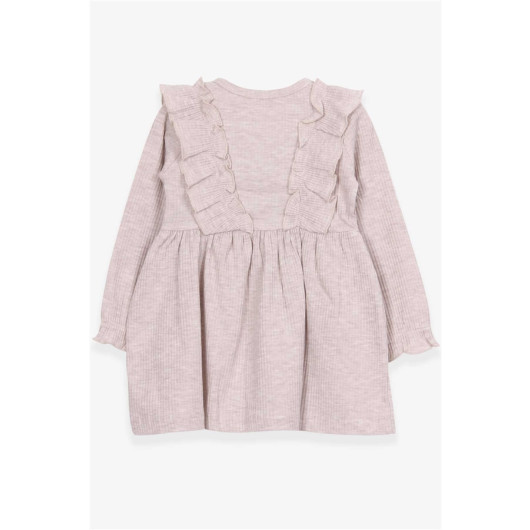 Girl Long Sleeve Dress Frilly Button Detailed Beige Melange (1.5 Years)