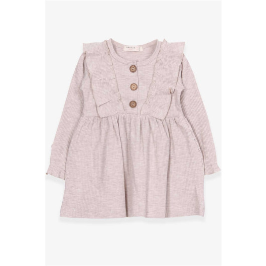 Girl Long Sleeve Dress Frilly Button Detailed Beige Melange (1.5 Years)