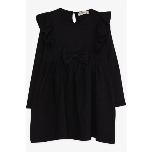 Girl Long Sleeve Dress With Bow Frilled Black (3-7 Years)