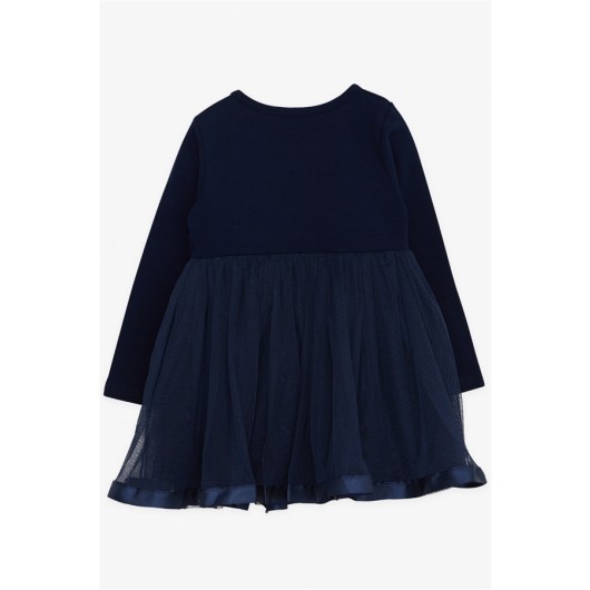 Girl Long Sleeve Dress With Bow Navy Blue (1.5-5 Years)