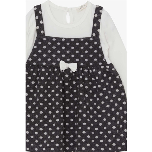 Girl Long Sleeve Dress With Bow Polka Dot Pattern Smoked (1.5-5 Years)