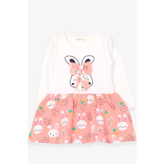 Girls' Long Sleeve Bow Bunny Dress In Acro/Off White/Light Cream (2-5 Years)