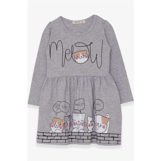 Girl Long Sleeve Dress Cat Patterned Gray Melange (3-6 Years)