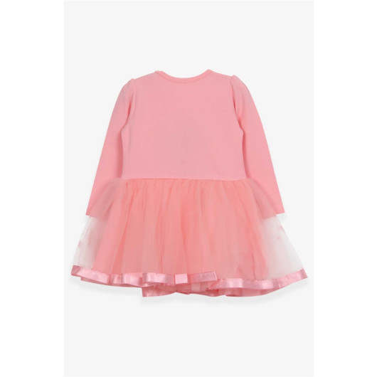 Girl Long Sleeve Dress With Cat Embroidery Sequin Salmon (1.5-5 Years)