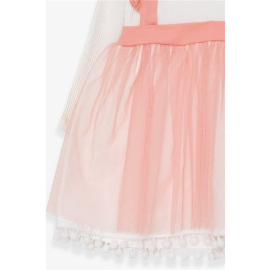 Girl Long Sleeve Dress With Pompom Tulle Ecru (1.5-5 Years)