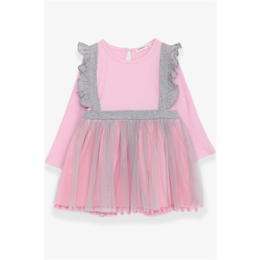 Girl Long Sleeve Dress With Pompom Tulle Powder (1.5-5 Years)