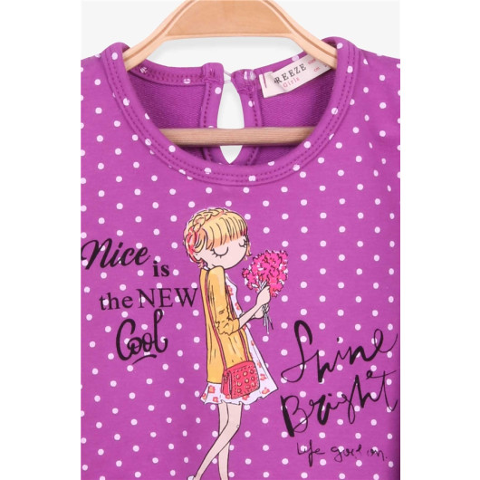 Girl's Long Sleeve Dress Purple With Polka Dot Pattern (Age 3-7)