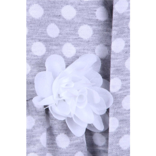 Girl Long Sleeve Dress Polka Dot White Floral Gray (3 Age)