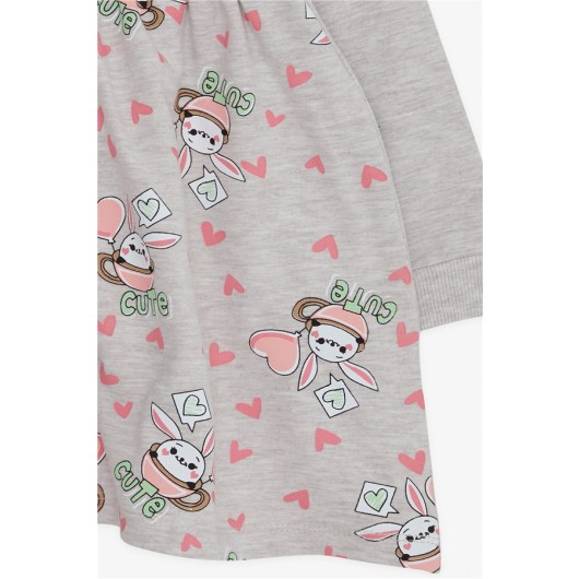 Girl Long Sleeve Dress Cute Bunny Pattern Beige Melange (1.5-5 Years)