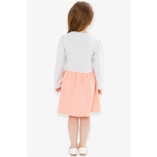 فستان بناتي بأكمام طويلة مزن برسمة بطة لامعة لون رمادي فاتح ميلانج (1.5-4 سنوات)