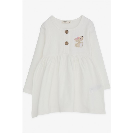 Girl Long Sleeve Dress Bunny Embroidered Ecru (1-4 Years)