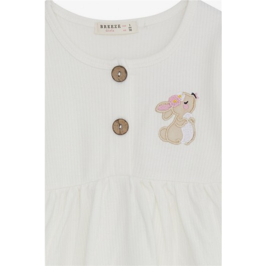 Girl Long Sleeve Dress Bunny Embroidered Ecru (1-4 Years)
