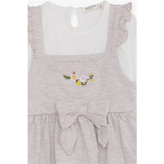 Girl Long Sleeve Dress T Shirt Floral Embroidery Beige Melange (1.5-5 Years)