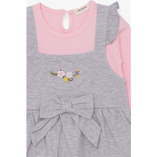 Girl Long Sleeve Dress T Shirt With Flower Embroidery Gray Melange (1.5-5 Years)