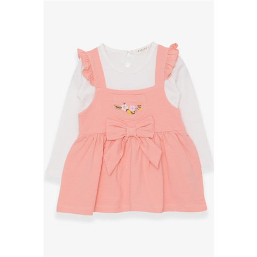 Girl Long Sleeve Dress T Shirt Floral Embroidery Salmon (1.5-5 Years)