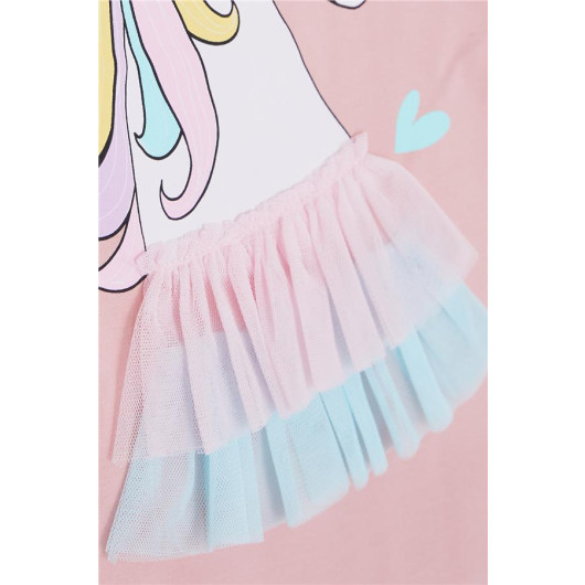 Girl's Long Sleeve Dress Unicorn Printed Pink Rose (1.5-5 Years)