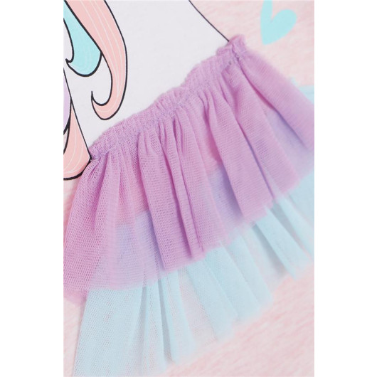 Girl Long Sleeve Dress Unicorn Printed Salmon Melange (1.5-5 Years)