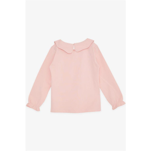 Girl's Long Sleeve T-Shirt With Emblem, Elastic Sleeves, Pink (6-12 Years)