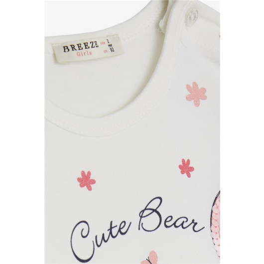 Girl Long Sleeve T-Shirt Teddy Bear Printed Ecru (3 Ages)