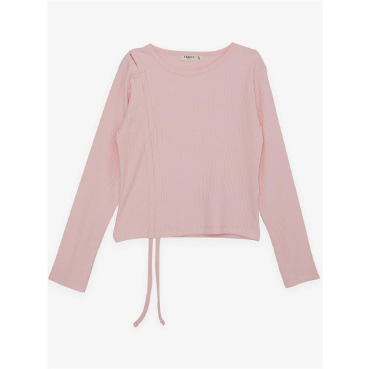 Girls Long Sleeve T-Shirt Pleated Pink (8-14 Years)