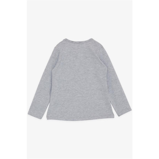 Girl's Long Sleeved T-Shirt With Pocket Cute Elephant Printed Gray Melange (1.5-5 Years)