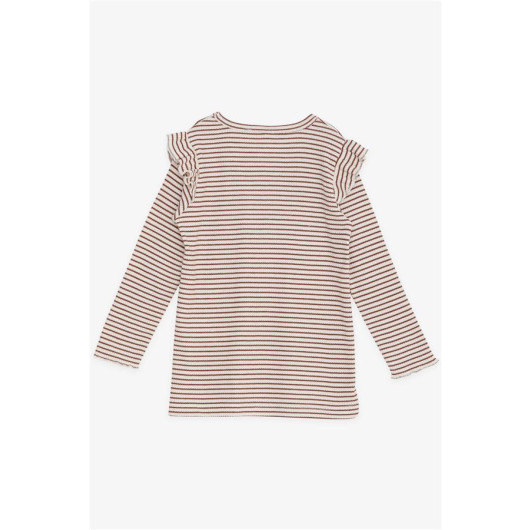 Girl's Long Sleeved T-Shirt Striped Ruffle Shoulder Mix Color (2-6 Years)