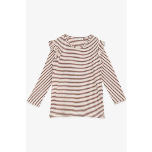 Girl's Long Sleeved T-Shirt Striped Ruffle Shoulder Mix Color (2-6 Years)