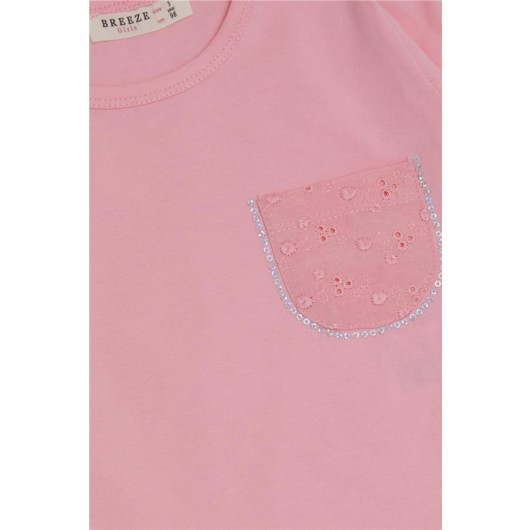 Girl's Long Sleeve T-Shirt Lace Pocket Pink (1.5-5 Years)