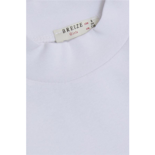 Girl's Long Sleeve T-Shirt High Collar Basic White (Age 4-8)