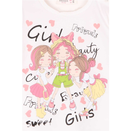 Girl's Friendship Themed Long Sleeve T-Shirt, Beige (1.5-4Yrs)