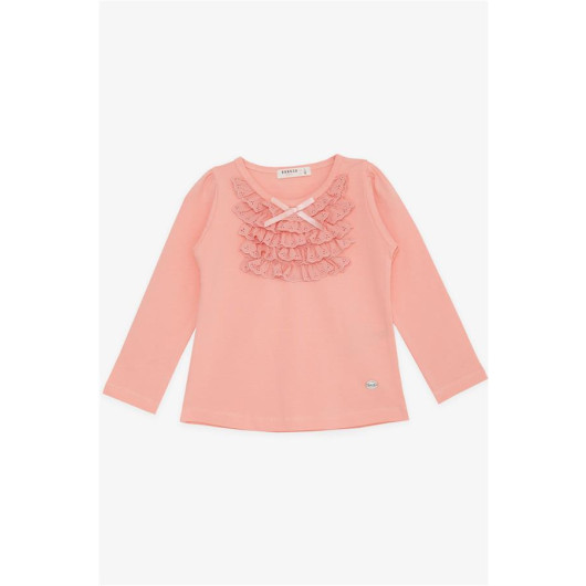 Girl's Long Sleeve T-Shirt Laced Bow Salmon (Age 3-8)