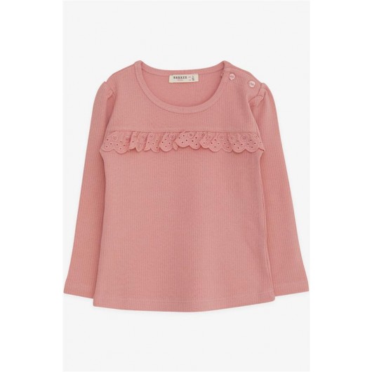 Girls' T-Shirt With Long Sleeves, Lace Buttons, Light Pink (1-4 Years)